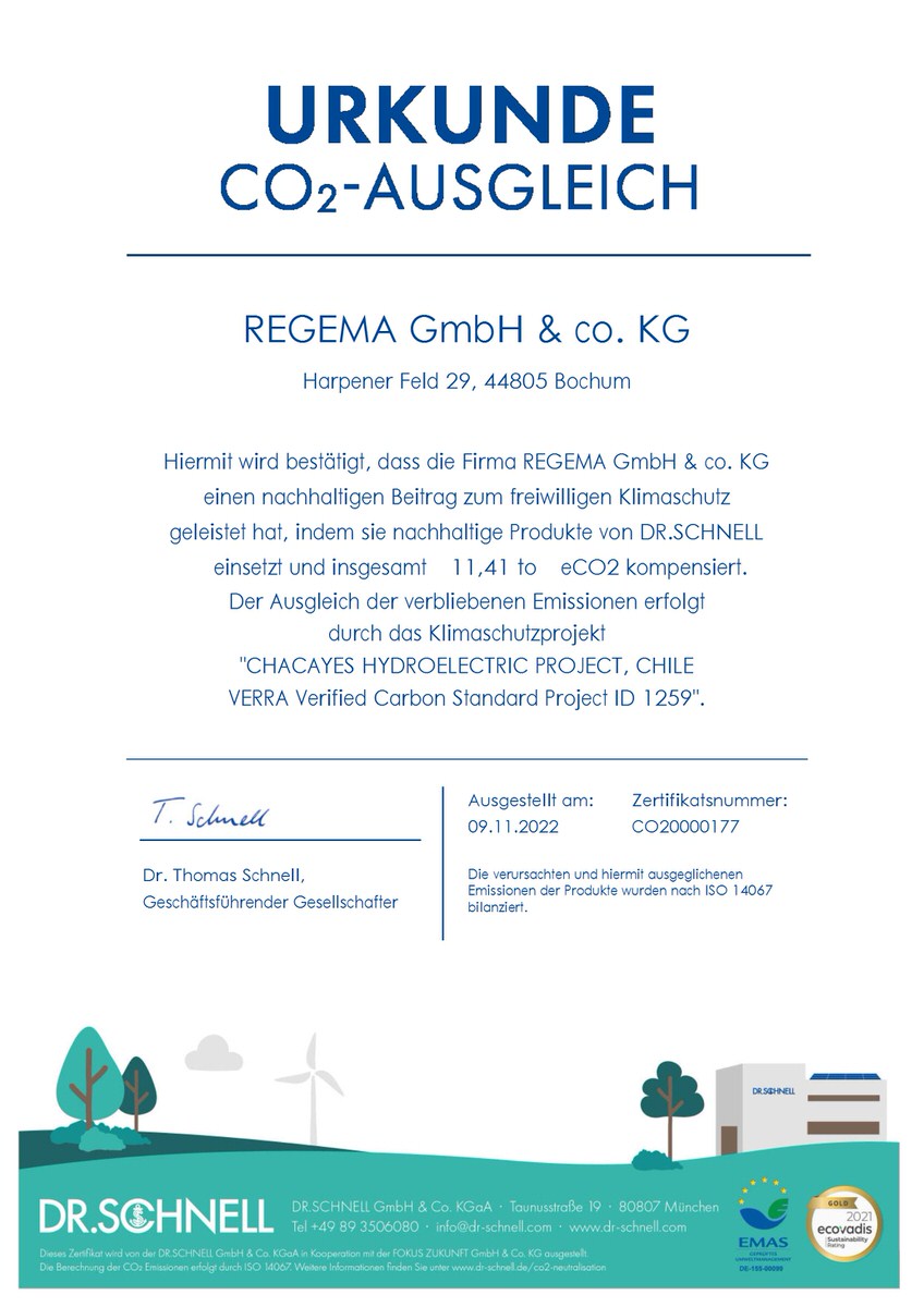 CO₂-Urkunde Regema 2022 - Dr. Schnell