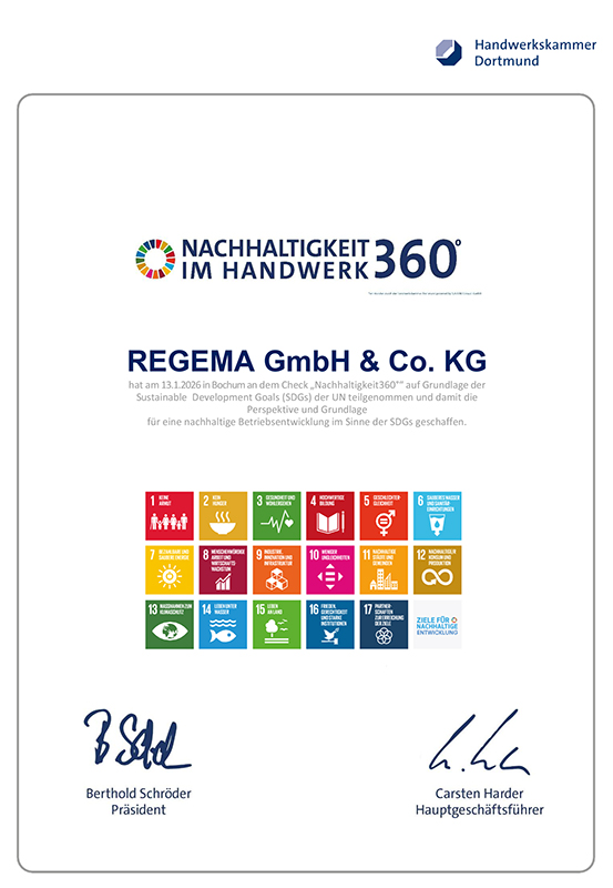 Nachhaltigkeit im Handwerk: Was der Nachhaltigkeit360° Check für REGEMA bedeutet Nachhaltigkeit im Handwerk: Was der Nachhaltigkeit360° Check für REGEMA bedeutet